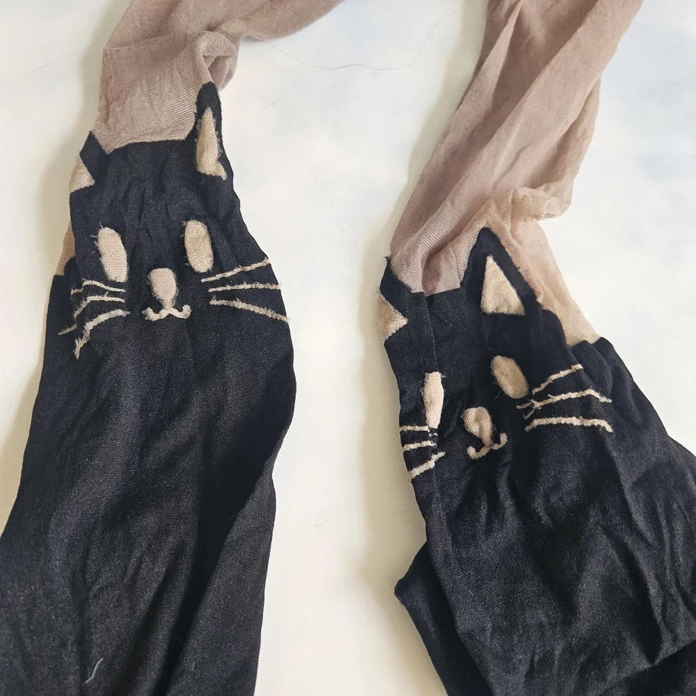 Black & Tan Skin Tone Cat Face Print Stockings Cat Tights
